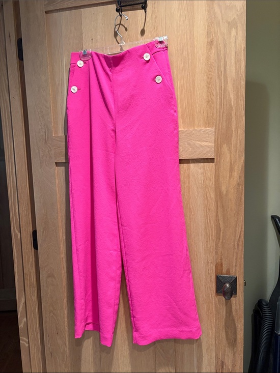 J. Crew Pants - J Crew High-Waist Wide Leg Pink Pants with Button Detail
